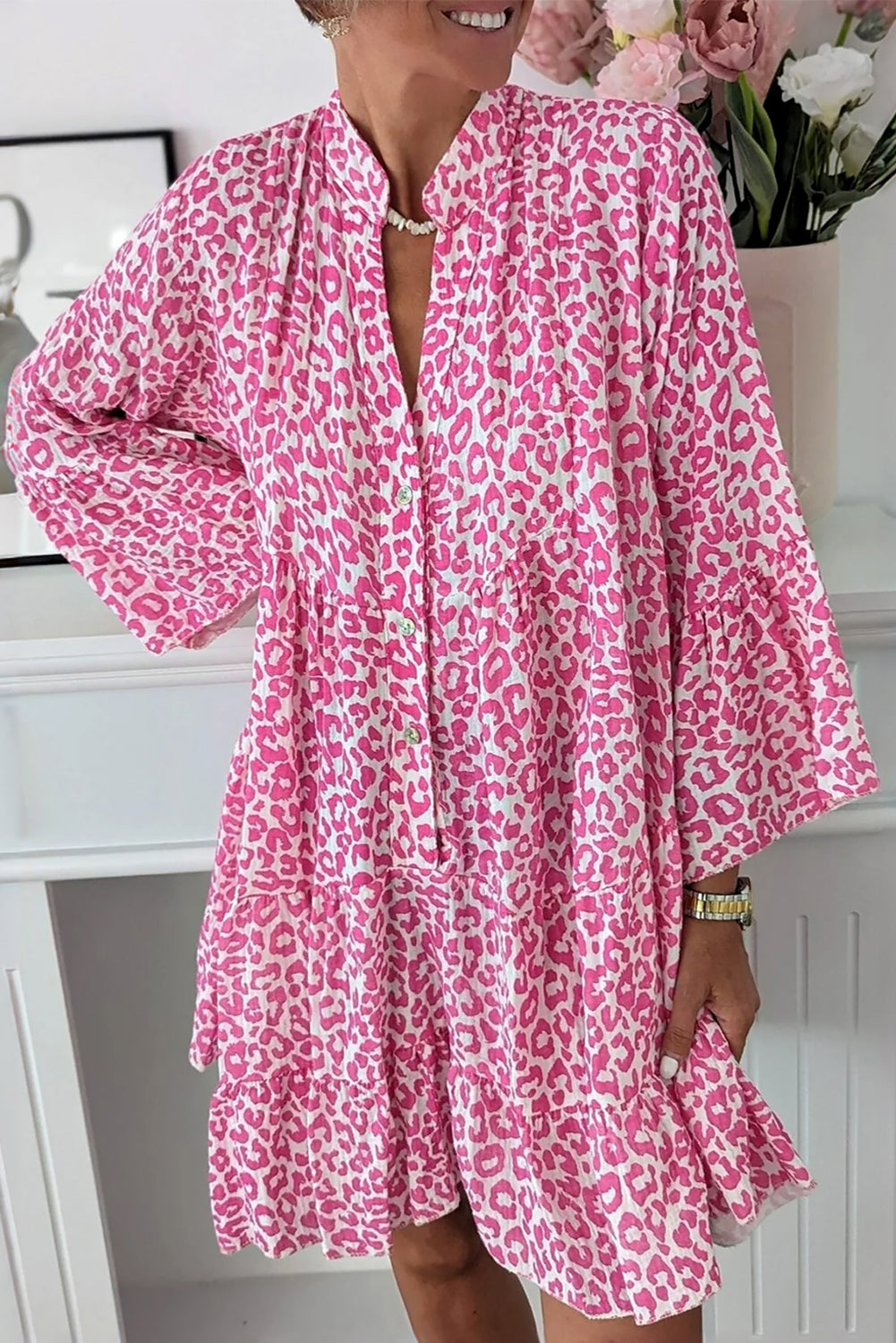 chinese dress ladies Trendy Style Leopard And Floral Print Mini Dress