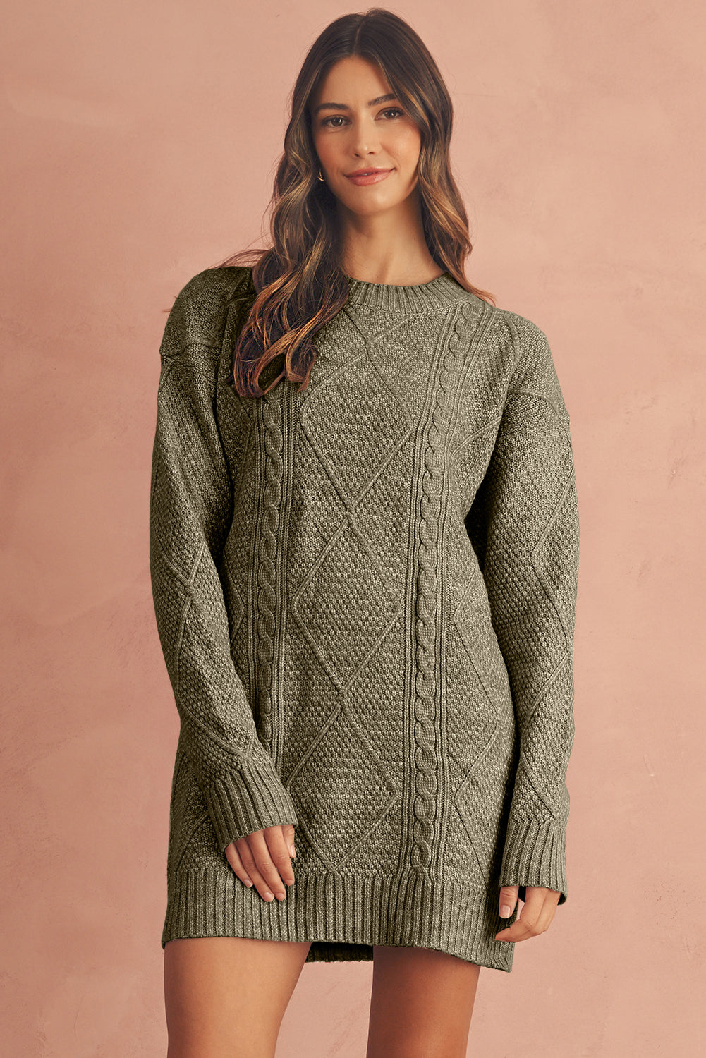 slim fit dress slacks Plot Twist Half-Zip Cable Knit Sweater Dress main image 1