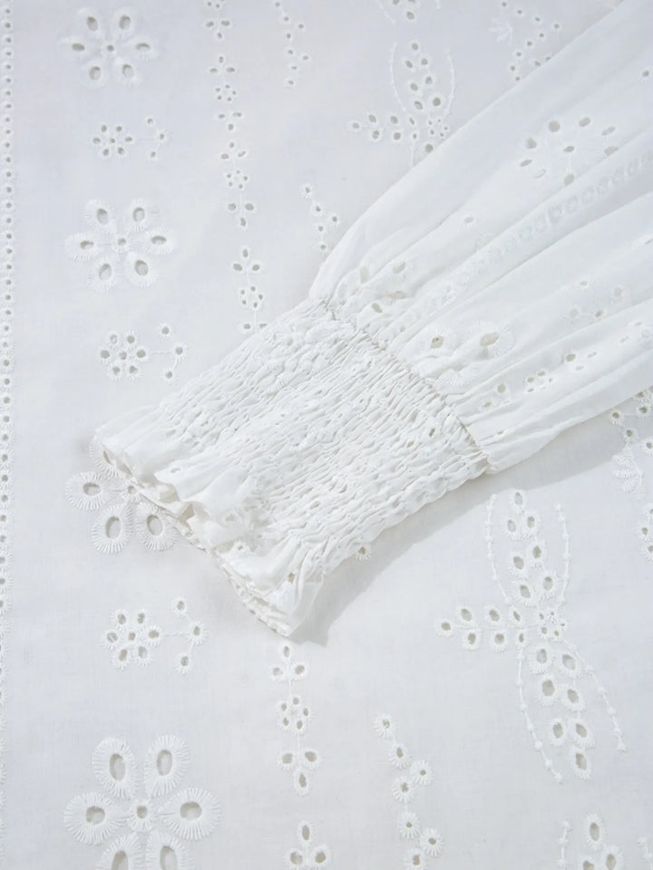 Eyelet Long Sleeve Blouse with Elastic Cuffs