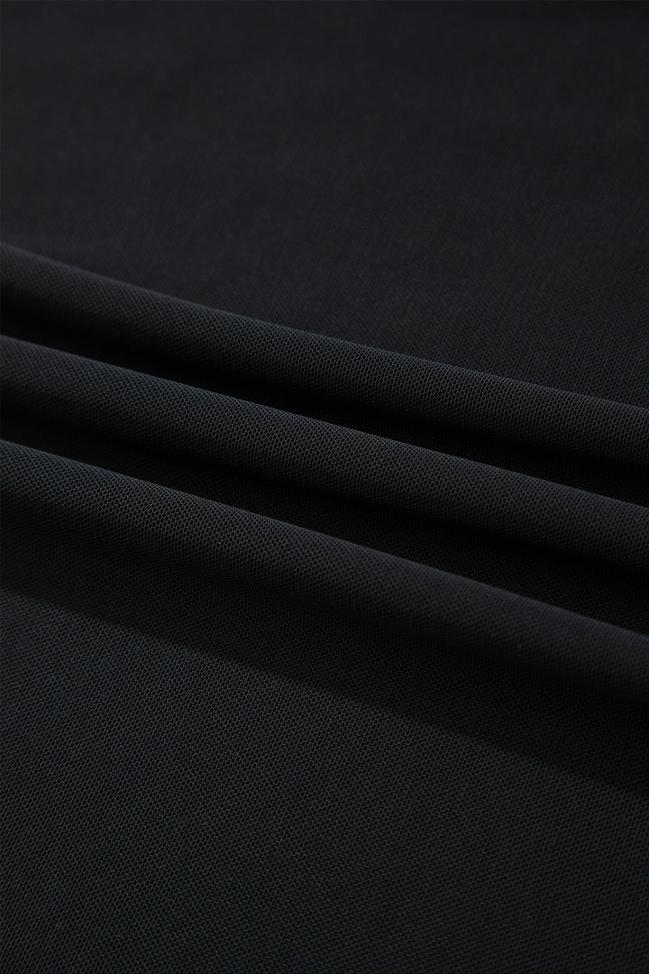 Black Plus Size Sheer Mesh Panel Short Sleeve Top
