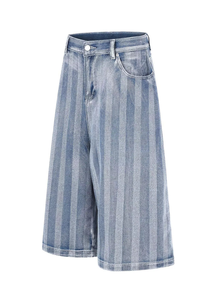 Men's Stripe Wide Leg Denim Capris
