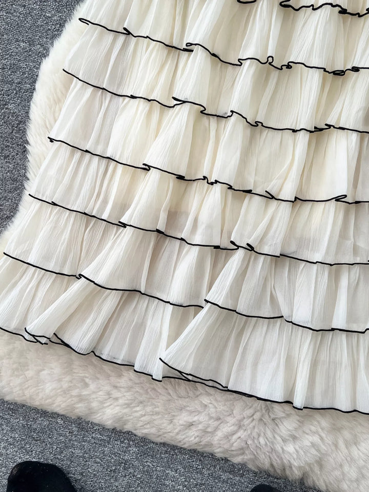 Ruffled Contrast Trim Skirt