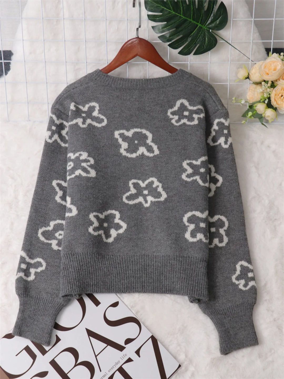 Floral Pattern Button-Up Cardigan