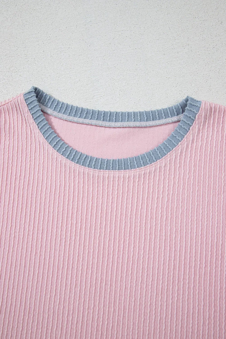 Contrast Round Neck Top and Pants Set