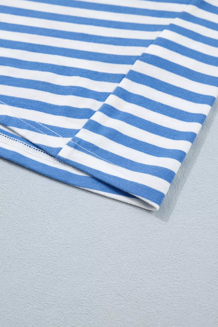 Stripe Nautical Tie Contrast Trim Round Neck T Shirt Mini Dress