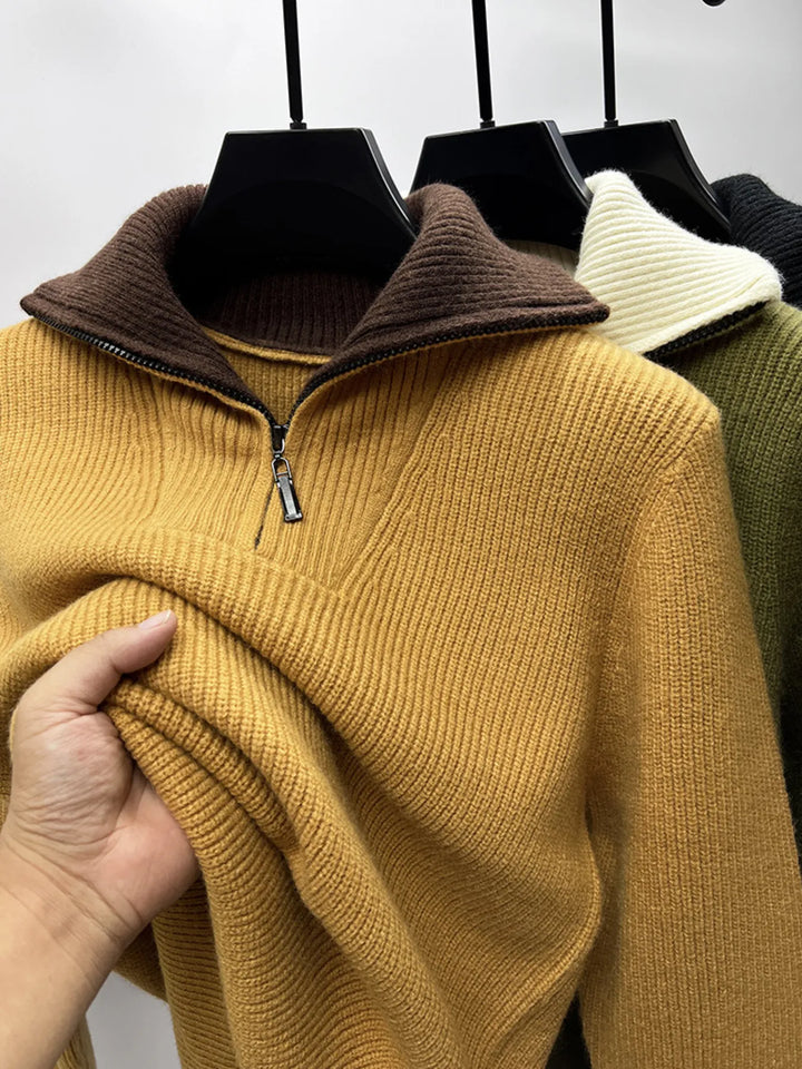 Men's Plus Size Zip Collar Long Sleeve Sweater