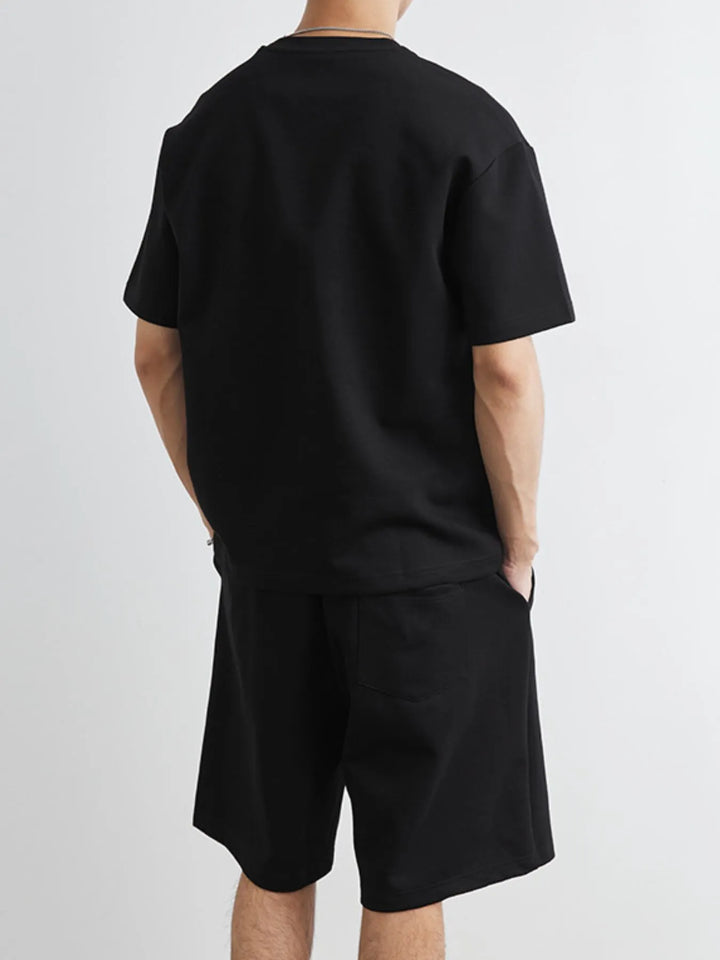 Men's Plus Size Round Neck Short Sleeve Top and Shorts Set