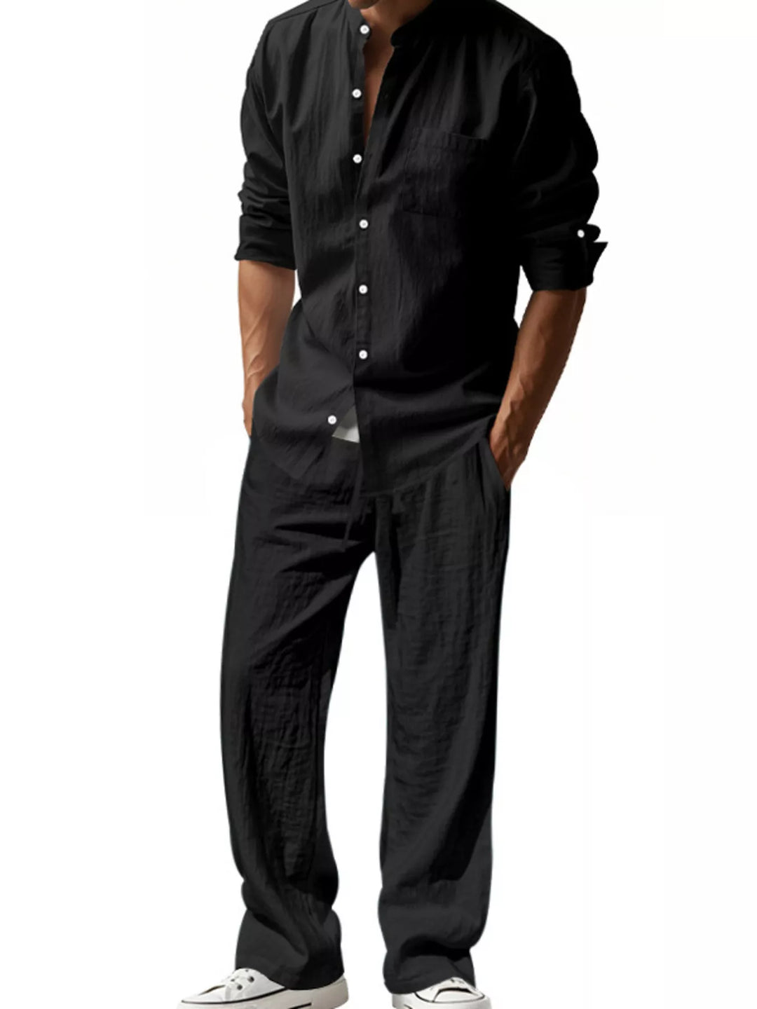 Men's Full Size Button Up Long Sleeve Shirt and Pants Plus Size