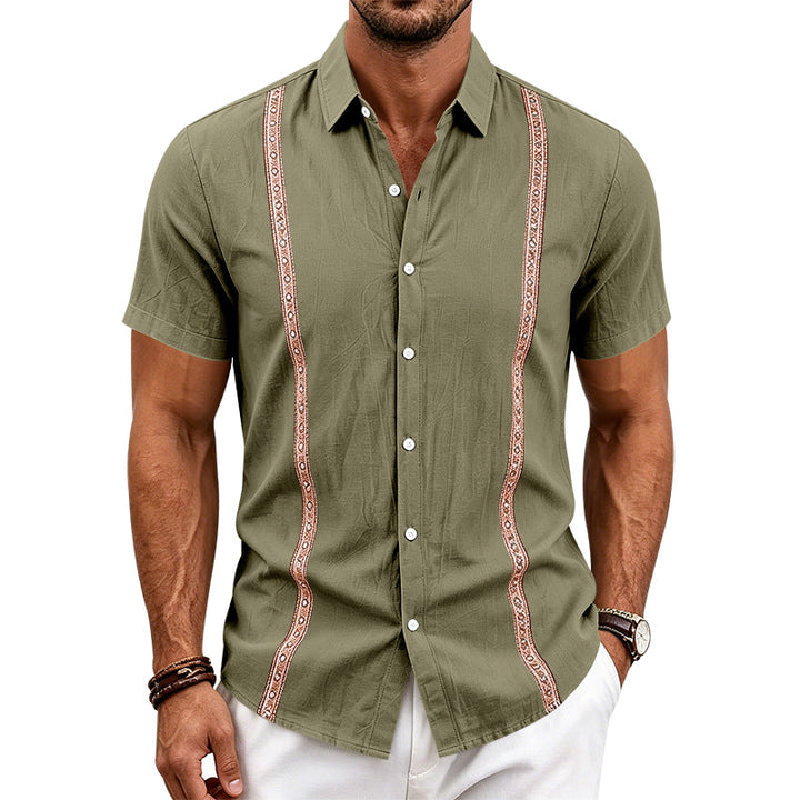 Mens Casual Linen Short-sleeve Shirt
