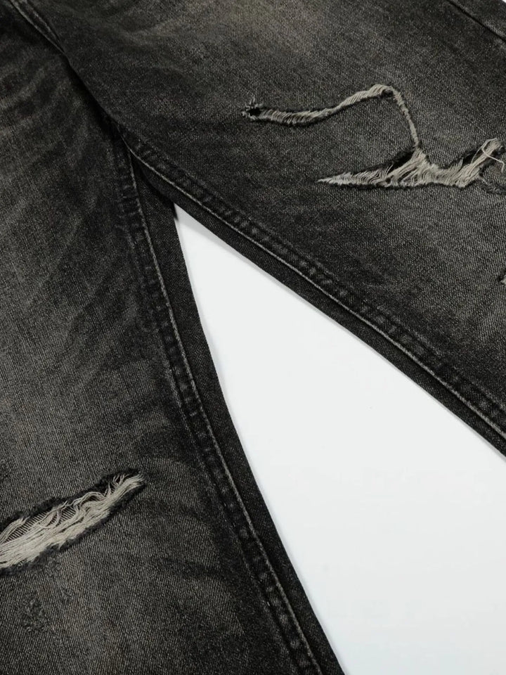 Men's Distressed Washed Straight Jeans