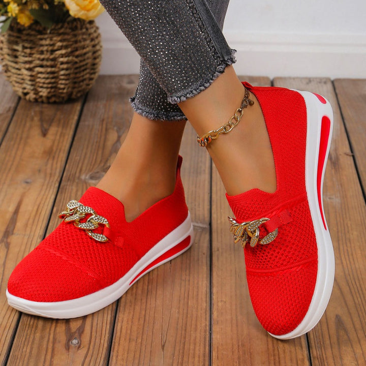 Chain Detail Round Toe Slip-Ons