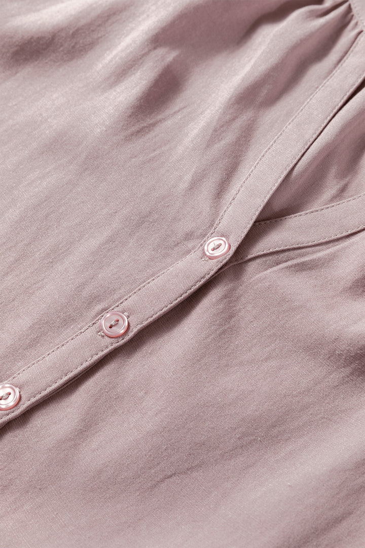 Sepia Rose Slit V Neck Ruffled Loose Blouse