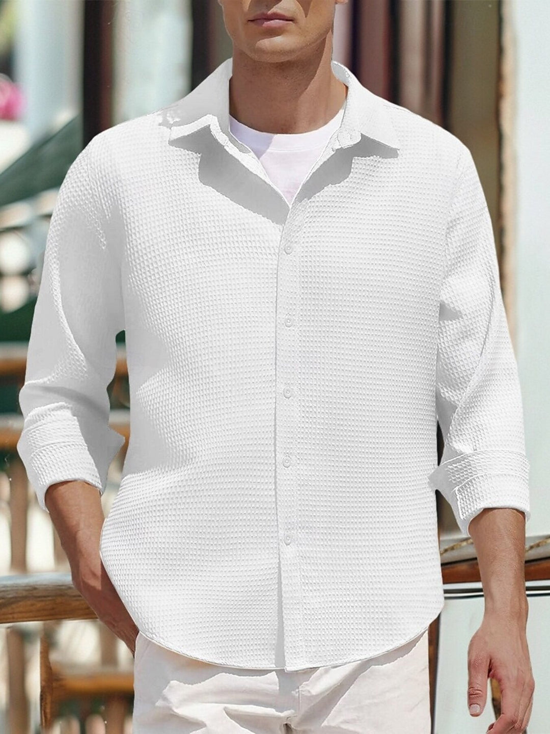 Men's Full Size Waffle Knit Button Up Shirt Plus Size