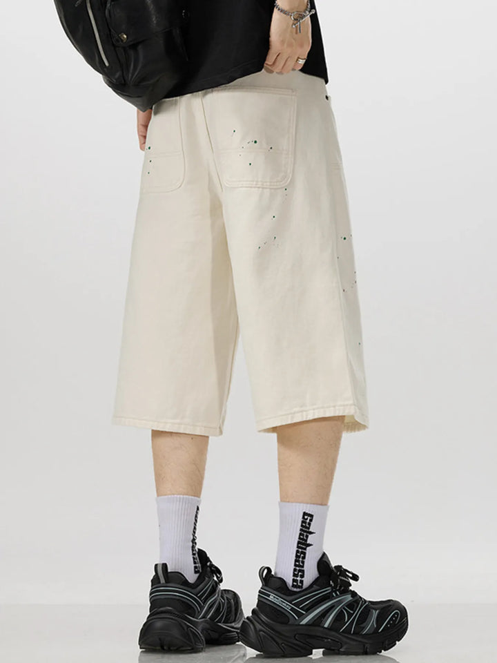 Men's Loose-Fit Splatter-Paint Denim Capris