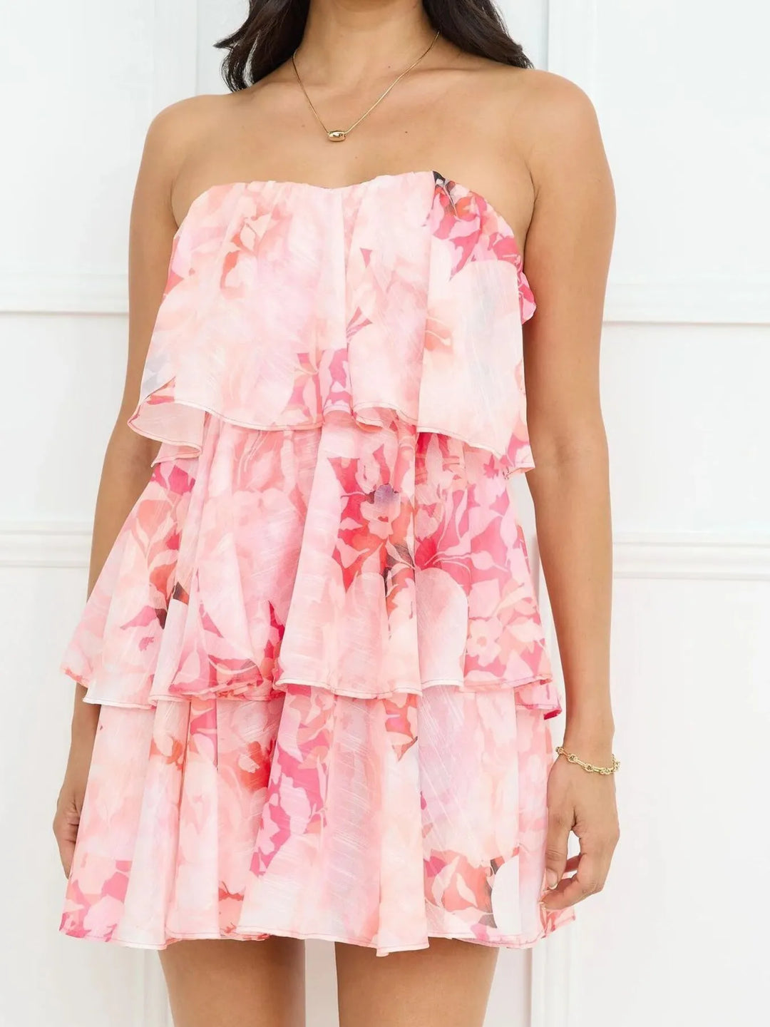 Printed Ruffled Layered Tube Dress