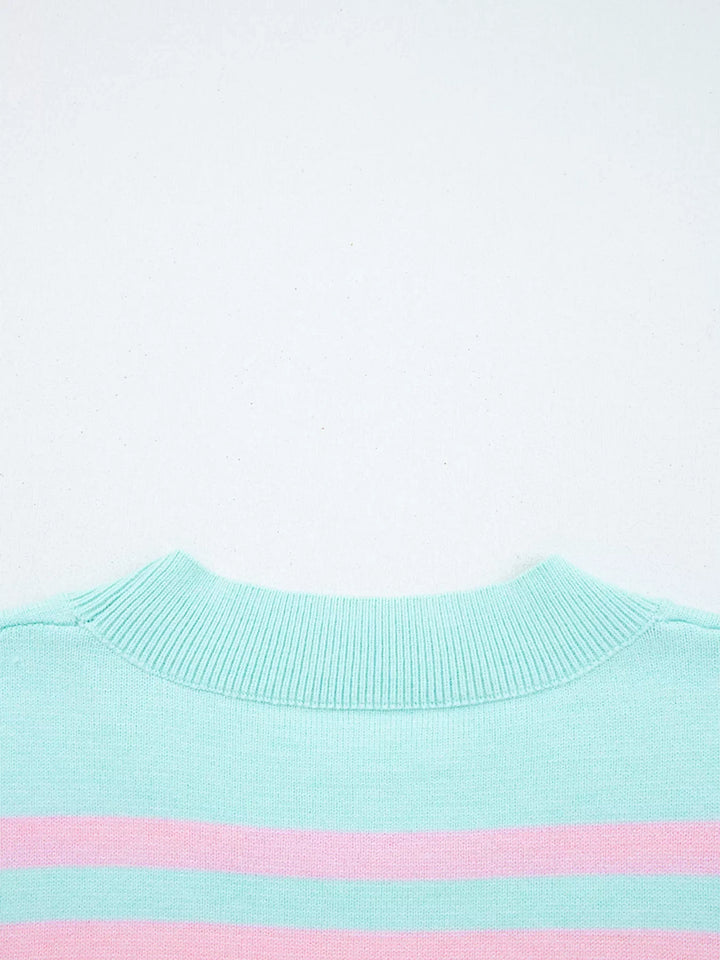 Multicolour Striped Knit Ribbed Trim Boxy Fit Cropped Sweater