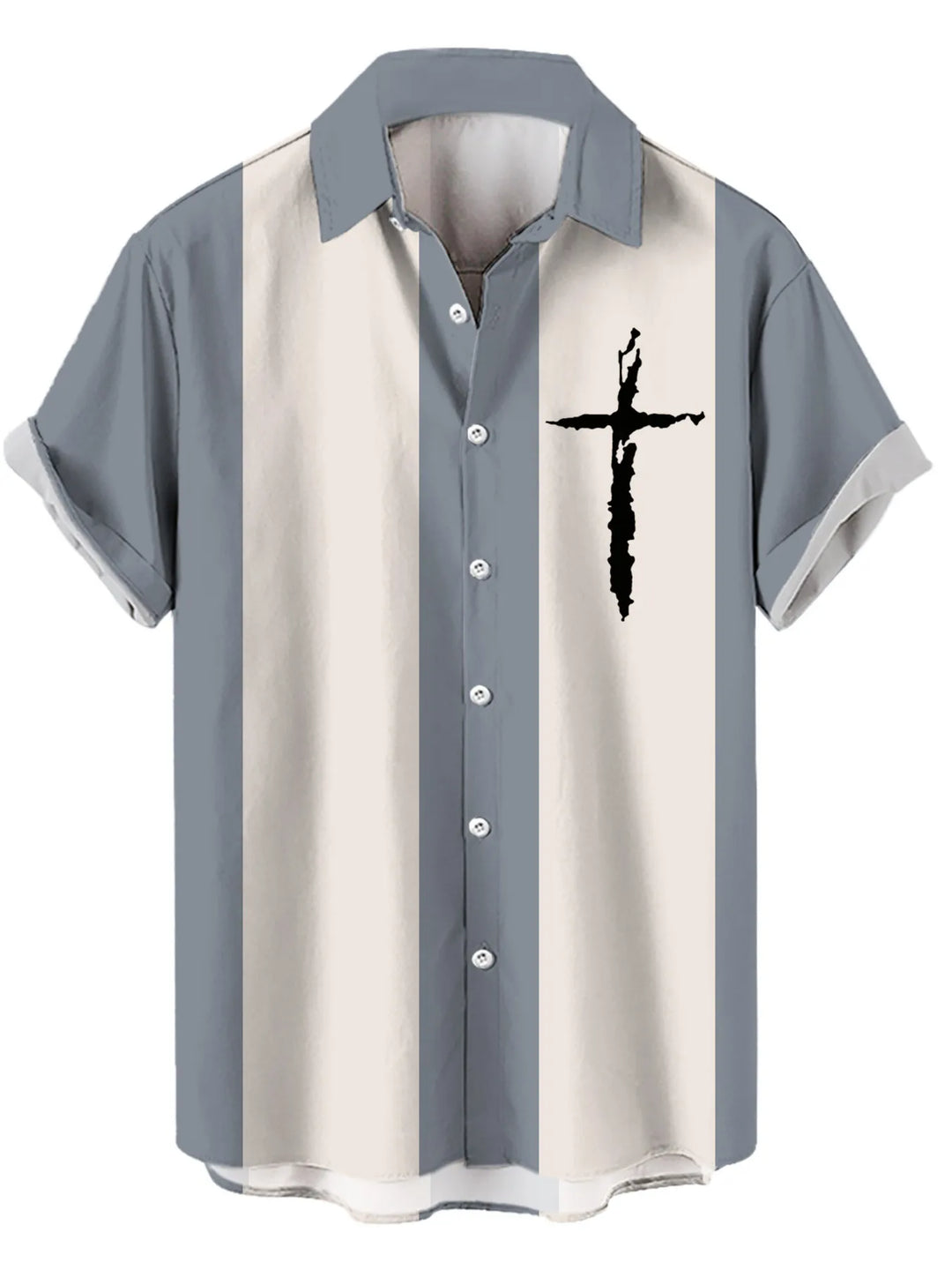 Men's Full Size Cross Casual Striped Button Up Shirt Plus Size