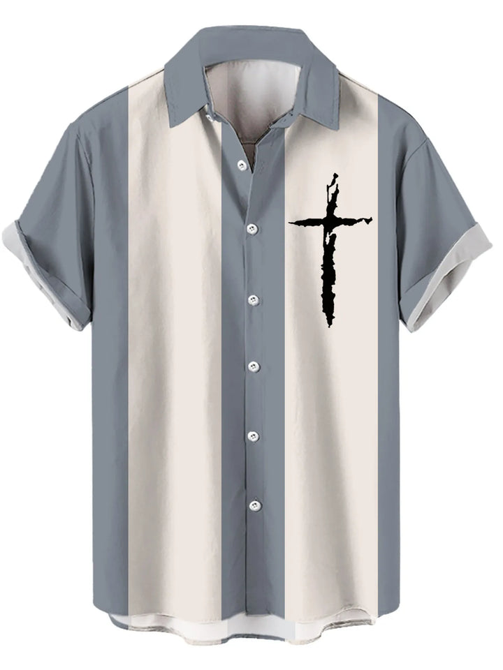 Men's Full Size Cross Casual Striped Button Up Shirt Plus Size