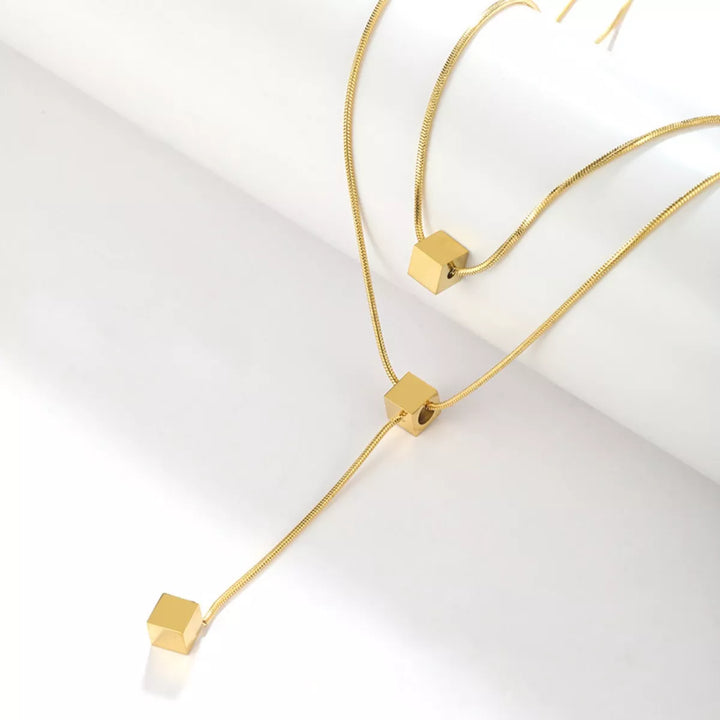 18K Gold-Plated Double Layered Geometric Necklace