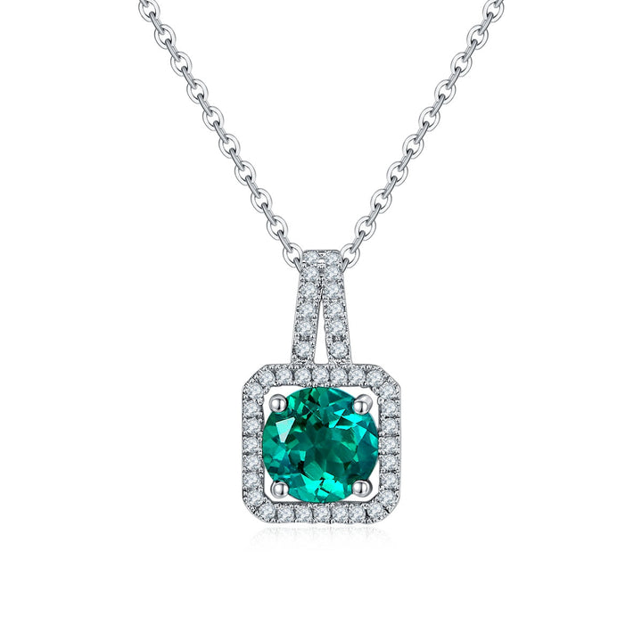 S925 Sterling Silver 2ct Lab-Grown Ruby Emerald Pendant Necklace, Platinum Plated Square Halo With Split Pave Bail, Women's Fine Jewelry Gift Box