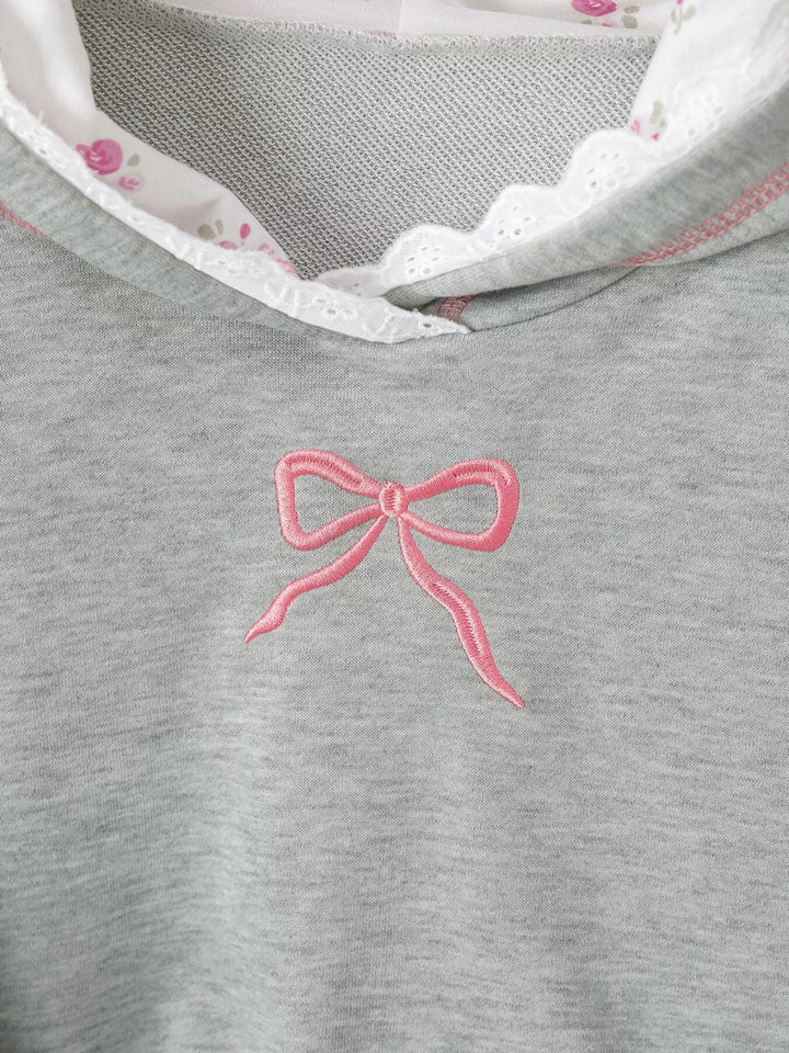Bow Embroidered Long Sleeve Hoodie