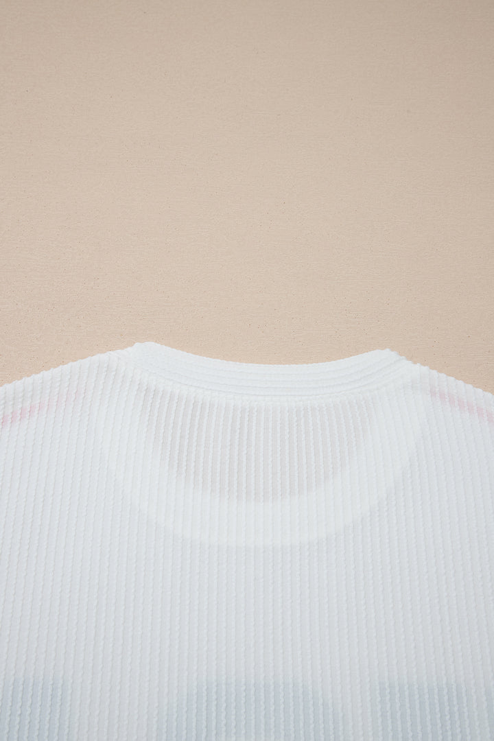 White USA Graphic Half Sleeve Loose Ribbed Top