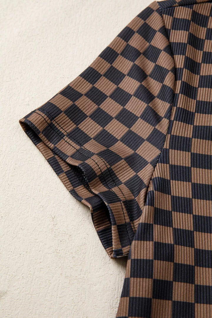 Checkerboard Round Neck Summer T Shirt