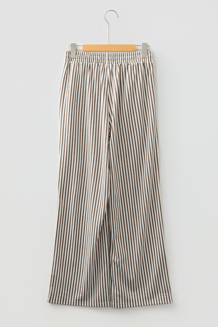 Brown Stripe Elastic High Waist Pocketed Loose Pants