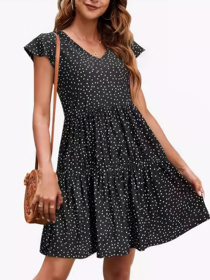 Polka Dot Ruffle Sleeve V-Neck Mini Dress