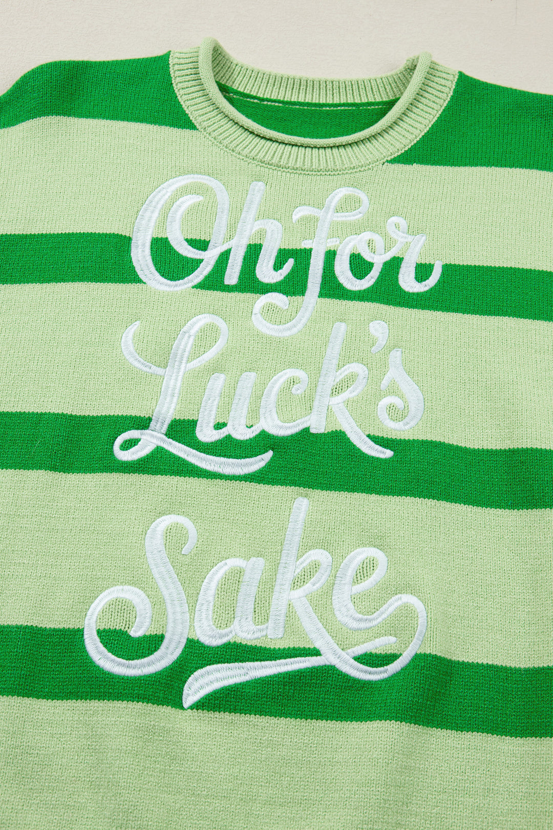 Green Stripe Oh for Lucks Sake St Patricks Day Short Sleeve Sweater