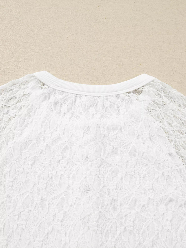 Sheer Lace Long Sleeve Slim Henley Top