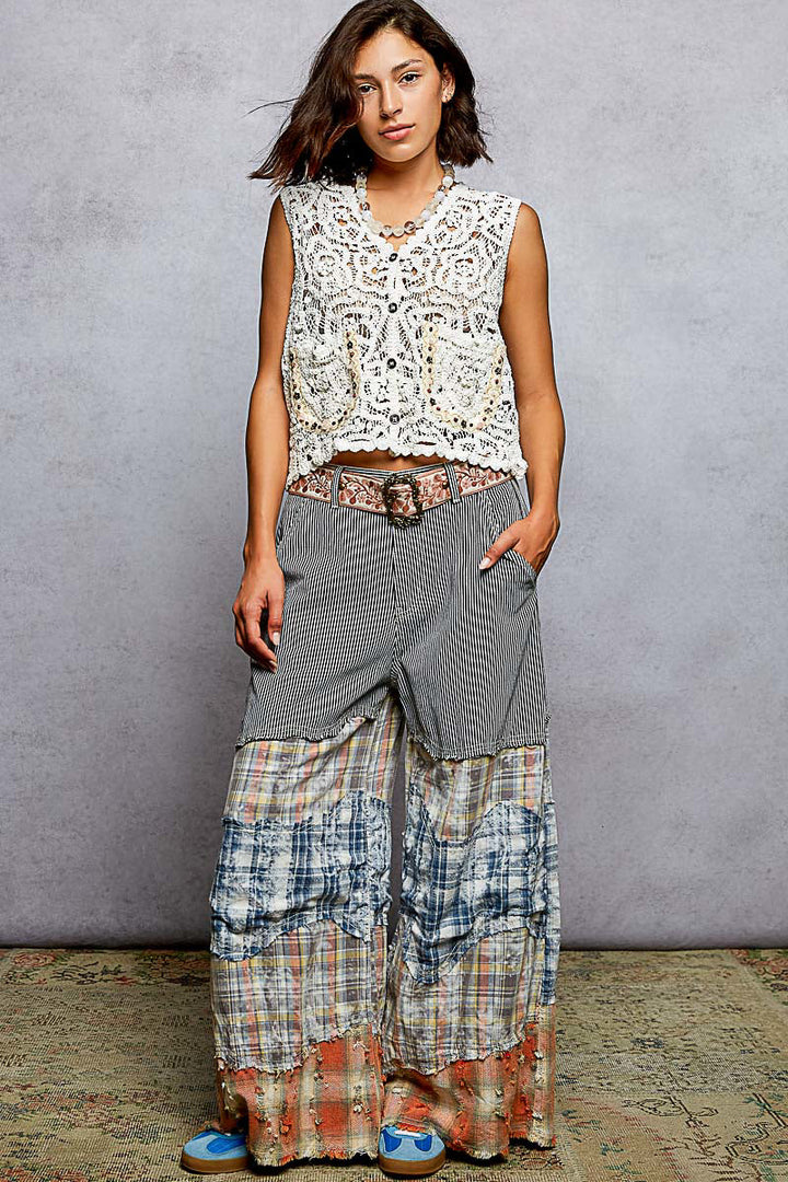 POL Button Down Cropped Crochet Vest with Scalloped Edge