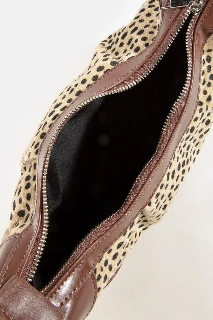 Fame Spotted Leopard Print Half Moon Shoulder Bag