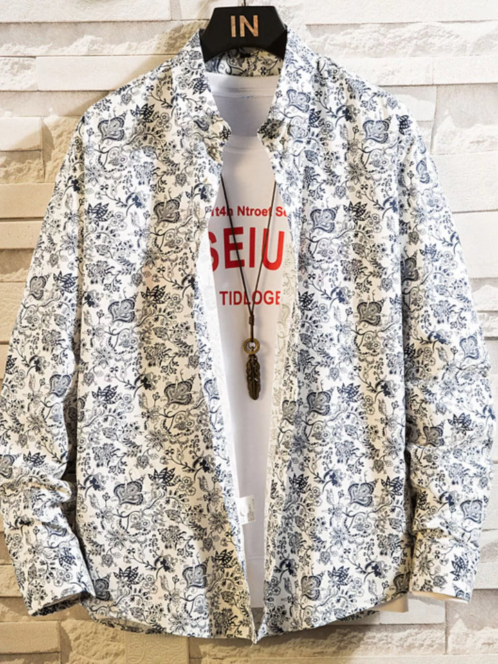 Men's Plus Size Printed Button Up Shirt