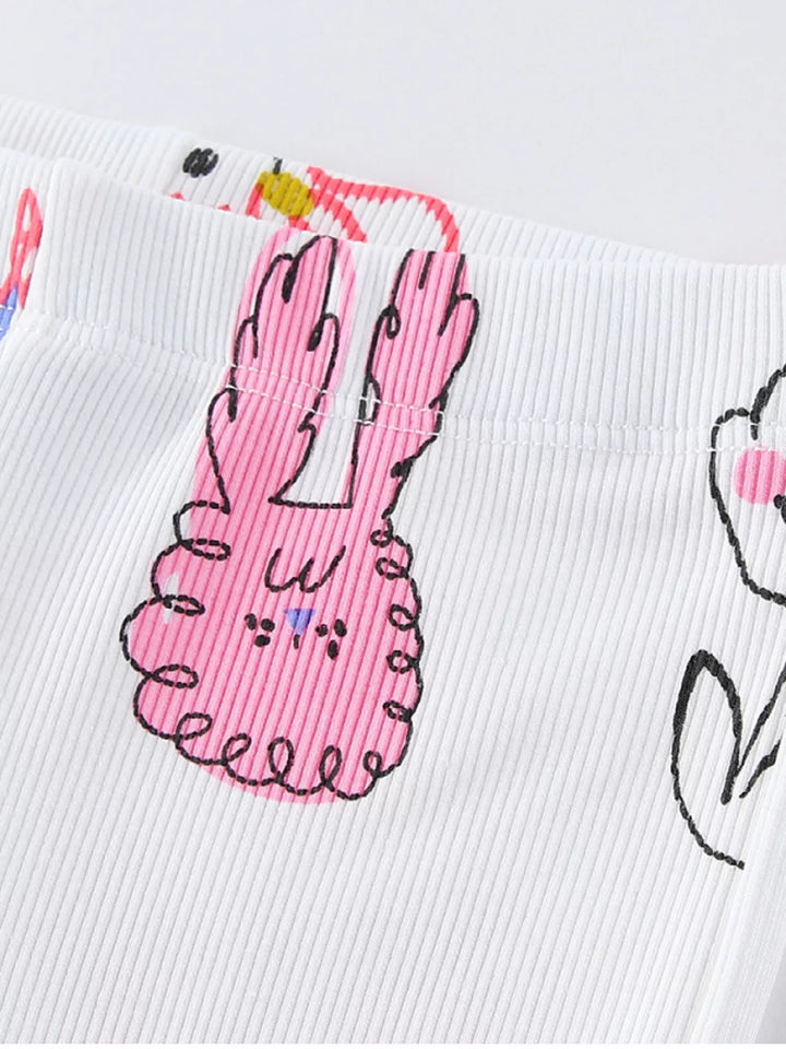 Children's Whimsical Doodle Print Flared Leggings