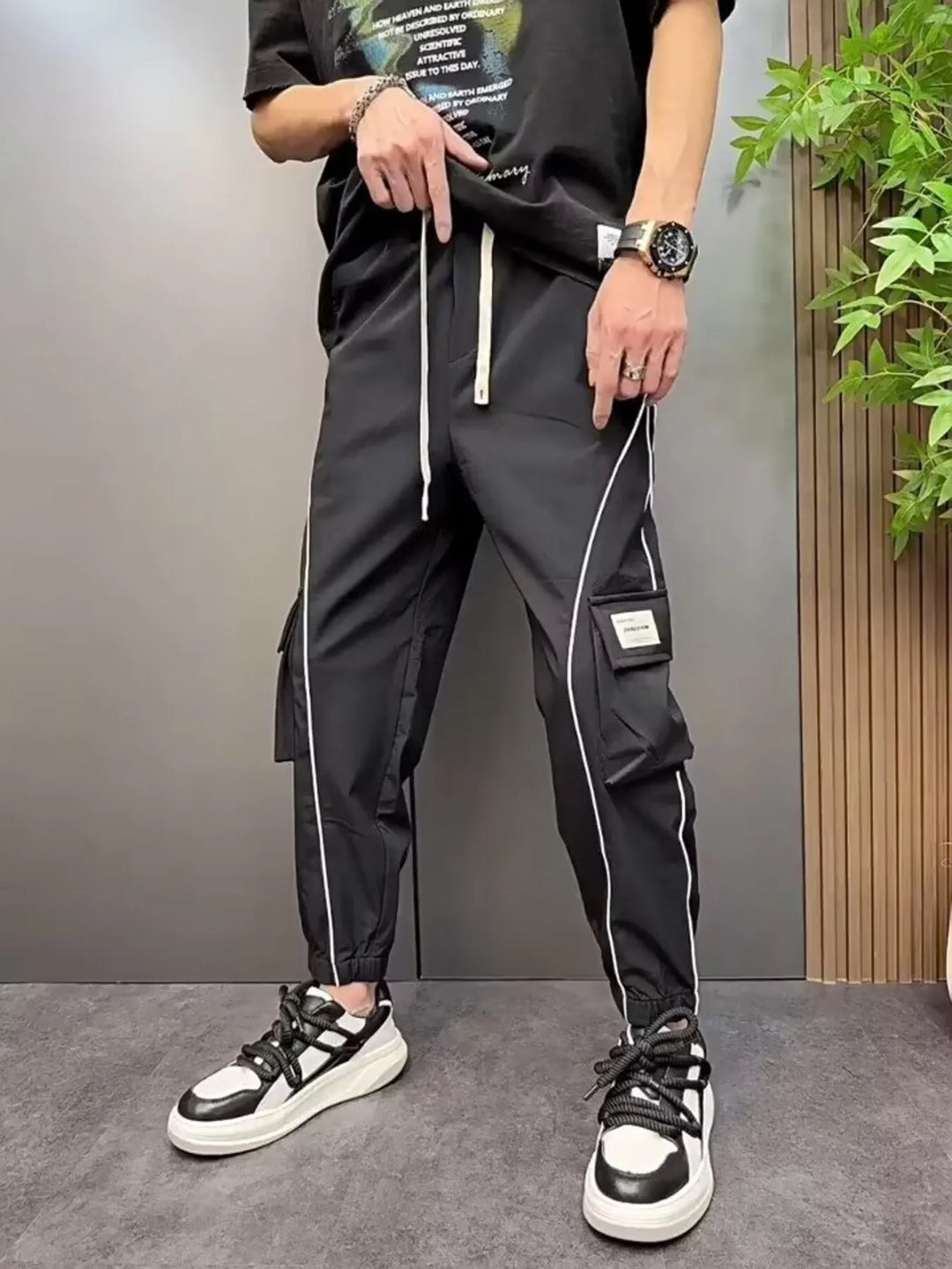 Men's Plus Size Stripe Cargo Joggers