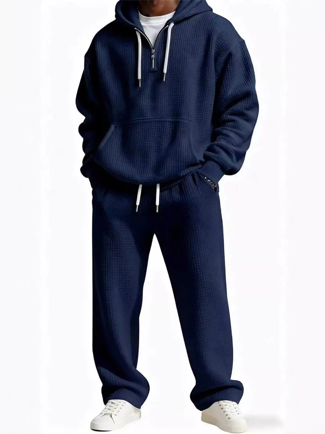 Men's Full Size Casual Waffle Knit Hoodie and Pants Set Plus Size
