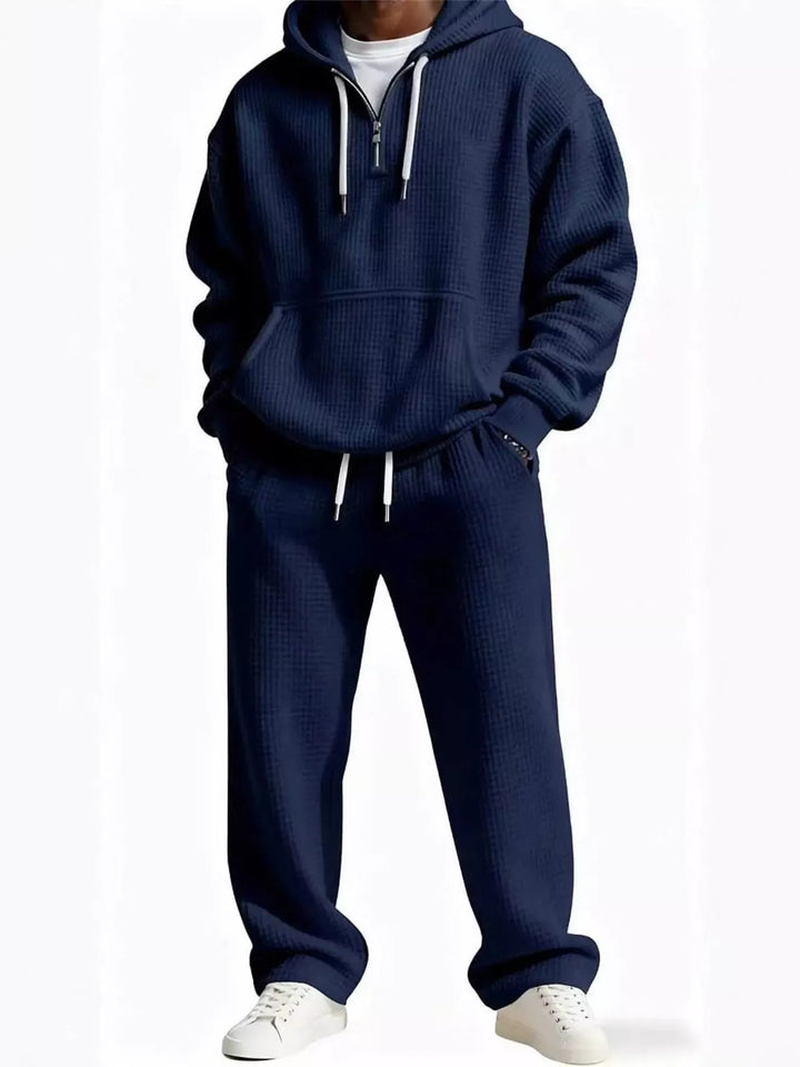 Men's Full Size Casual Waffle Knit Hoodie and Pants Set Plus Size