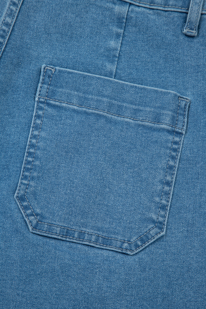 Dusk Blue Retro Washed Patch Pocket Loose Jeans