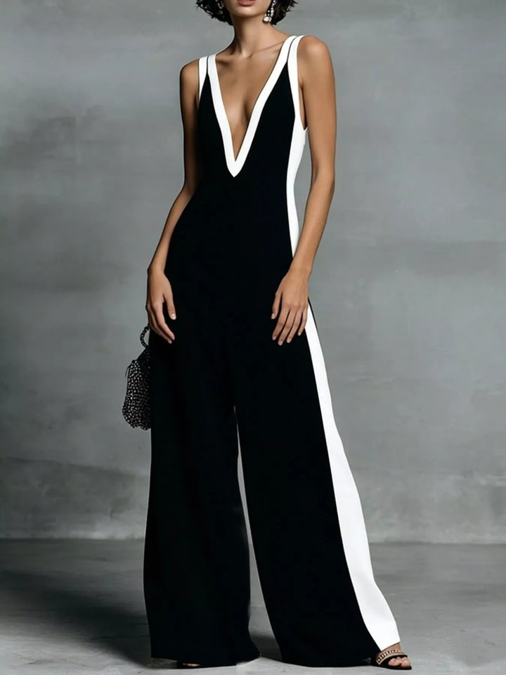 Deep V-Neck Wide-Leg Jumpsuit