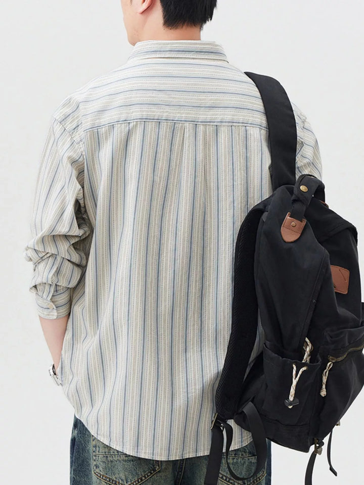 Men's Striped Button Up Long Sleeve Shirt
