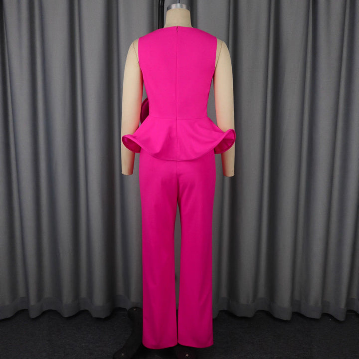 Three-dimensional Flower V-neck Sleeveless Top High Waist Fashion Straight-leg Pants