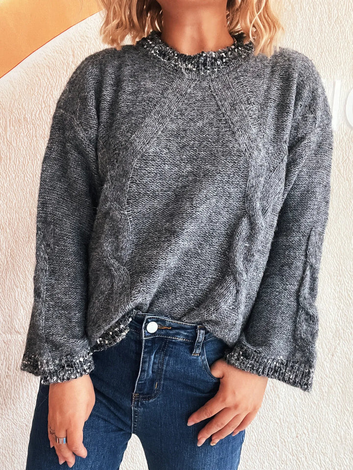 Contrast Trim Detail Round Neck Sweater