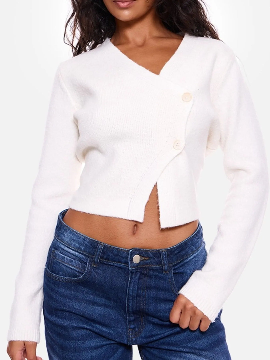 Cropped V-Neck Button-Up Cardigan