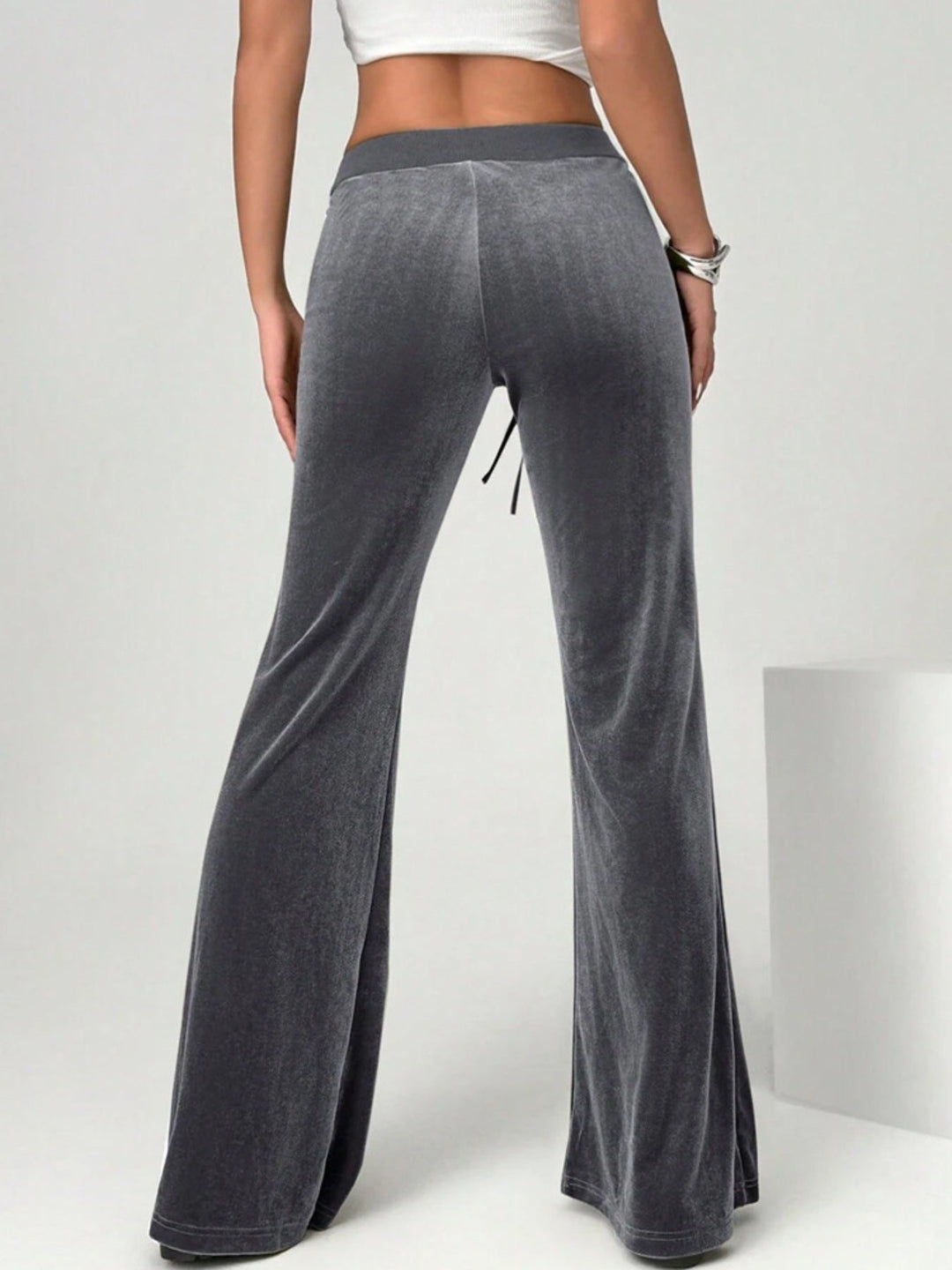 Velvet Flare Pants with Drawstring