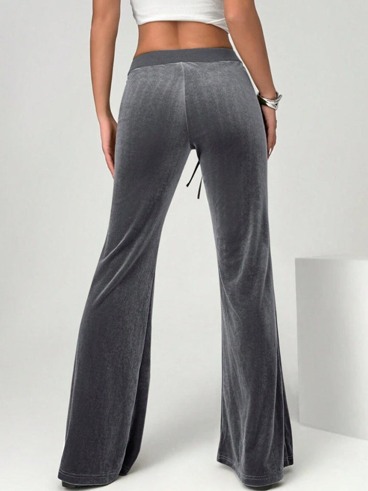 Velvet Flare Pants with Drawstring