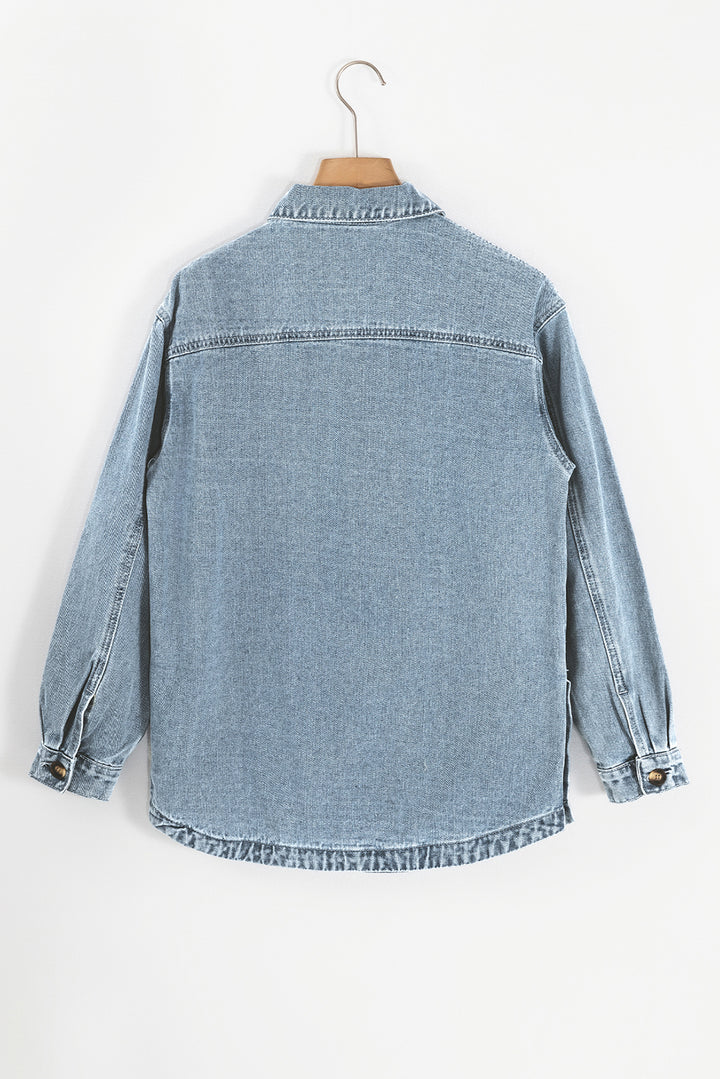Dusk Blue Slit Buttons Pocketed Denim Jacket
