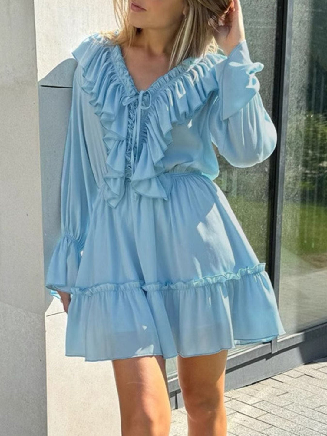 Ruffled Flounce Sleeve Mini Dress