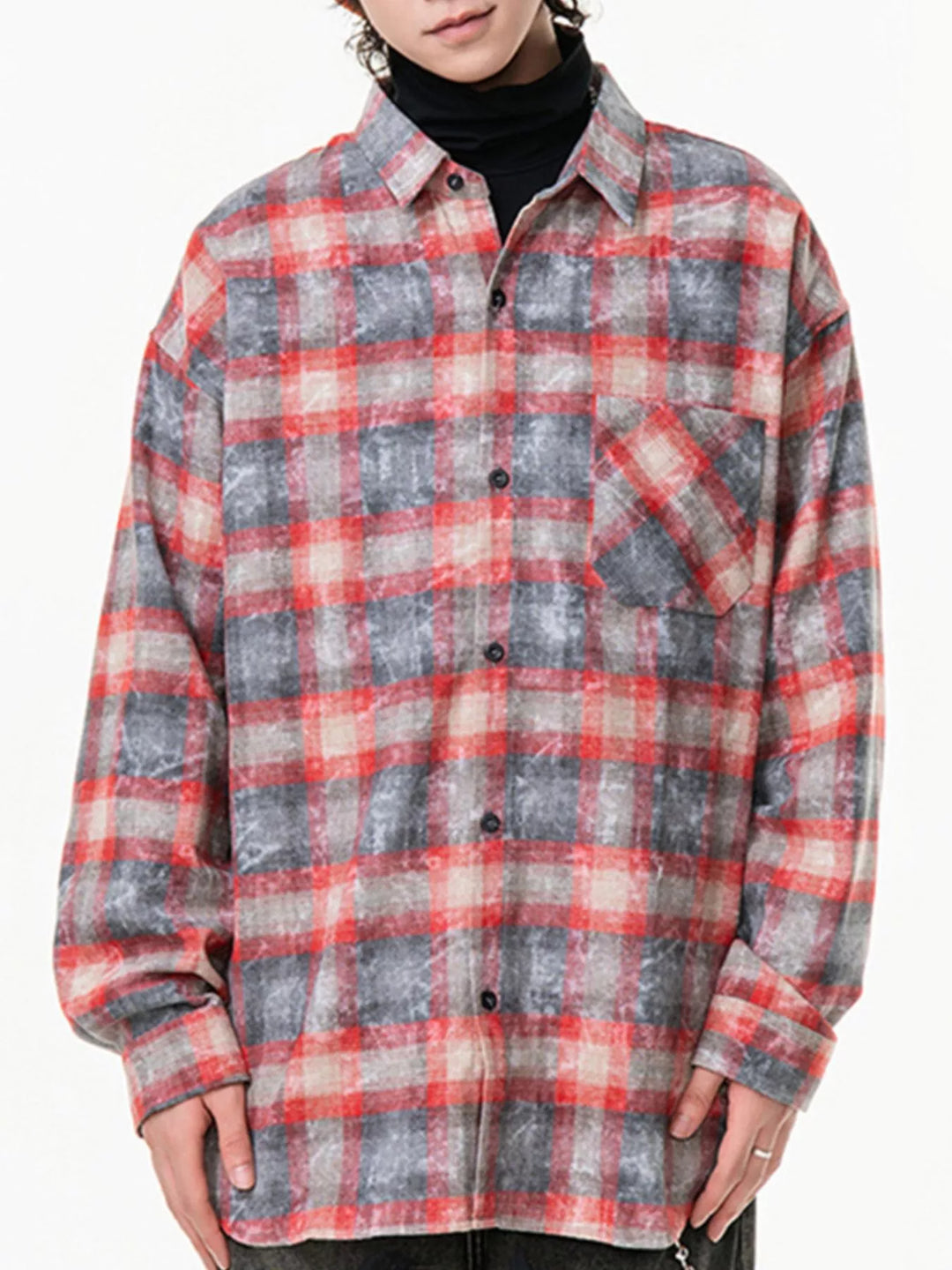 Men's Plus Size Plaid Button Up Long Sleeve Shirt