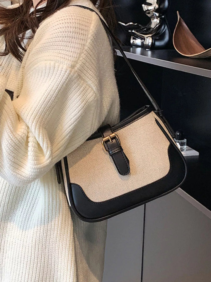 Contrast Buckle Shoulder Bag